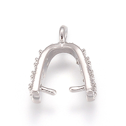Real Platinum Plated Brass Micro Pave Cubic Zirconia Ice Pick Pinch Bails, Clear, Real Platinum Plated, 11.5x3.5x9mm, Hole: 1.2mm, Inner: 6x5mm, Pin: 0.7mm