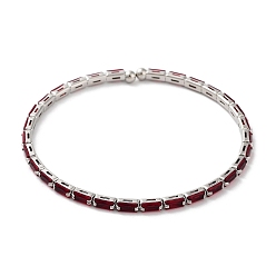 Темно-Красный Платиновые латунные браслеты-манжеты, с прямоугольником фианитами, темно-красный, внутренний диаметр: 2-1/8 дюйм (5.5 см)