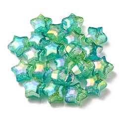 Medium Sea Green UV Plating Transparent Crackle Acrylic Beads, Gradient Color, Star, Medium Sea Green, 20x21.5x13mm, Hole: 3mm