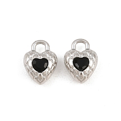 Jet Alloy with Rhinestone Charms, Heart Charms, Rack Plating, Platinum, Jet, 11x8x5mm, Hole: 2x2mm