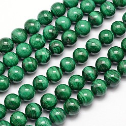 Malaquita Hebras naturales perlas de malaquita, rondo, 10 mm, agujero: 1 mm, sobre 40 unidades / cadena, 15.7 pulgada