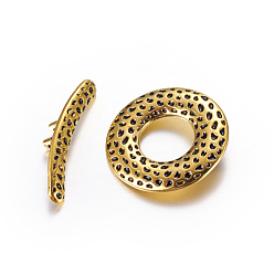 Antique Golden Tibetan Style Alloy Toggle Clasps, Lead Free and Cadmium Free, Donut, Antique Golden, 31mm, Hole: 1.5mm