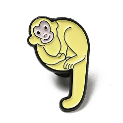Number Number Enamel Pin, Electrophoresis Black Plated Alloy Monkey Pattern Brooch for Backpack Clothes, Num.9, 29x19.5x1.3mm, Pin: 1.1mm