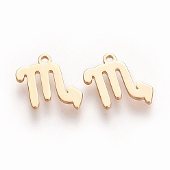 Scorpio 304 Stainless Steel Charms, Constellation/Zodiac Sign, Real 18K Gold Plated, Scorpio, 10.4x10.1x1.1mm, Hole: 1mm