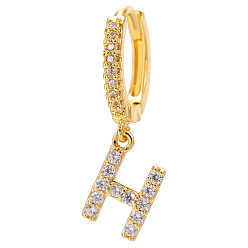 Letter H Clear Cubic Zirconia Initial Letter Dangle Hoop Earrings, Golden Brass Jewelry for Women, Letter.H, 22mm