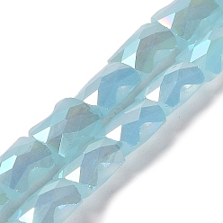 Light Blue AB Color Plate Glass Beads Strands, Imitation Jade, Faceted Bamboo Stick, Light Blue, 8x6x4mm, Hole: 1mm, about 70~71pcs/strand, 22.05 inch(56cm)