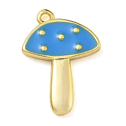 Озёрно--синий Подвески из латуни с эмалью в стойку, долговечный, без свинца и без кадмия, реальный 18 k позолоченный, грибное очарование, Плут синий, 15.5x11x2 мм, отверстие : 1 мм