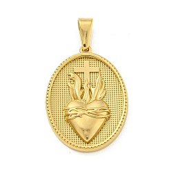 Золотой Ионное покрытие (ip) 304 подвески из нержавеющей стали, овал с подвеской в виде сердца, золотые, 35.5x26x4 мм, отверстие : 9.5x5 мм