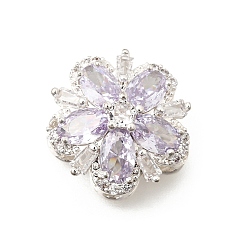 Серебро Цветок латунные микро проложить четкие кубического циркония бусы, стойки покрытие, долговечный, без свинца и без кадмия, серебряные, 17x16x9 мм, отверстие : 1.8 мм