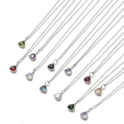 Mixed Color Triangle Cubic Zirconia Pendant Necklaces, 304 Stainless Steel Cable Chain Necklace for Women, Stainless Steel Color, Mixed Color, 17.91 inch(45.5cm)