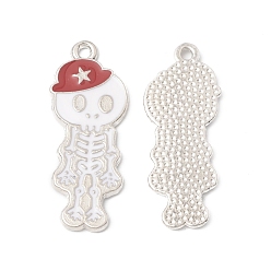 (123L) Белый крем непрозрачный блеск Подвески из эмали и сплава, скелет с подвеской на шапке, платина, огнеупорный кирпич, 32.5x13x1.4 мм, отверстие : 1.7 мм