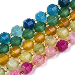 Mixed Color Natural Agate Beads Strands, Faceted, with Seed Beads, Dyed, Round, Mixed Color, 10.5x9.5mm, Hole: 1.2mm, about 31~32pcs/strand, 14.96 inch(38cm)