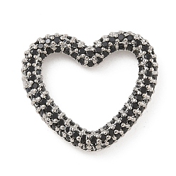 Черный Стойка покрытие латунь микропаве кубический цирконий сердце соединительные кольца, долговечный, без свинца и без кадмия, платина, чёрные, 20x21.5x3 мм, внутренний диаметр: 14.5x15.5 мм