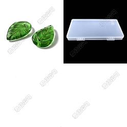 Green 100Pcs Handmade Lampwork Pendants, Imitation Jade, Leaf, Green, 17.5x11x3mm, Hole: 1.2mm
