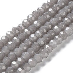 Silbern Silberfarbig Backfarbe, Imitation von Jade, Glasperlenstränge, facettierte Rondelle, Silbern Silberfarbig, 6x5 mm, Bohrung: 1.2 mm, ca. 80~85 Stk. / Strang, 38~40 cm