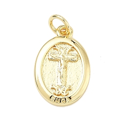 Настоящее золото 18K Латунные подвески, овальный с подвесками в виде распятия и креста, без свинца и без кадмия, стойки покрытие, долговечный, реальный 18 k позолоченный, 17.5x11.5x2 мм, Перейти кольцо: 5x0.9 мм, 3.2 мм внутренним диаметром