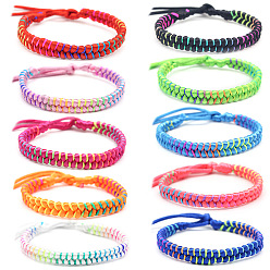 Mixed Color Polyester Braided Woven Cord Bracelet, Ethnic Tribal Adjustable Bracelet, Mixed Color, 11 inch(28cm)