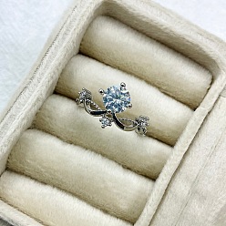 Claro Anillos de dedo ajustables de latón con micro pavé de circonita cúbica para mujer, corona, Platino, Claro, 15~20 mm