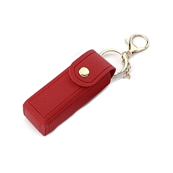 Red PU Leather Lipstick Storage Bags, Portable Lip Balm Organizer Holder for Women Ladies, with Light Gold Tone Alloy Keychain, Red, Bag: 9x2.5cm