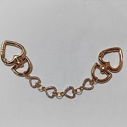 Кристалл Сплав микро паве стразы сердце звено сумка удлинитель цепи, с поворотными застежками сплава, аксессуары для замены сумок, золотые, кристалл, 170 мм