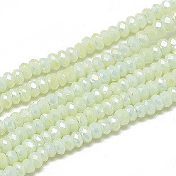 Honeydew Electroplate Opaque Solid Color Glass Beads Strands, Faceted, Rondelle, Honeydew, 2.5x1.5mm, Hole: 0.8mm, about 160~165pcs/strand, 13.78 inch~14.17 inch(35~36cm)