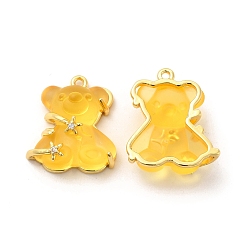 Gold Transparent Resin Crystal Rhinestone Pendants, Bear Charms, with Rack Plating Real 14K Gold Plated Brass Findings, Long-Lasting Plated, Cadmium Free & Lead Free, Gold, 23.5x20.5x8mm, Hole: 1.5mm
