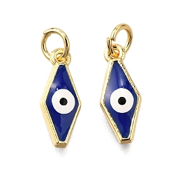 Синий Латунь эмаль прелести, с целью перехода в кольце, ромб с оберегом от сглаза, стойки покрытие, без кадмия и без свинца, долговечный, золотые, синие, 14.5x6x3 мм, отверстие : 3 мм