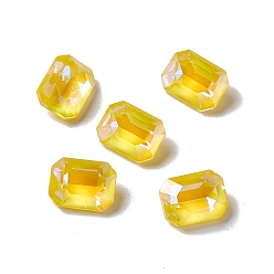 Light Topaz Mocha Style Glass Rhinestone Cabochons, Pointed Back, Rectangle, Light Topaz, 8x6x4mm