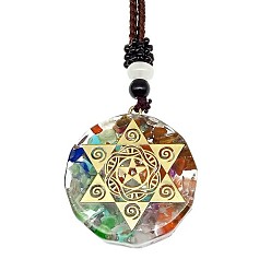 Star Orgonite Chakra Natural & Synthetic Mixed Stone Pendant Necklaces, Nylon Thread Necklace for Women, Flat Round, Star, 25.59 inch(65cm)