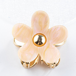 Beige Flower Shape PVC Claw Hair Clips, with Metal Clips, Hair Accessories for Women & Girls, Beige, 68x68x35mm