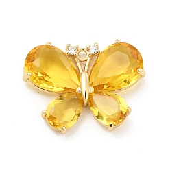 Light Topaz K9 Glass Pendants, with Light Gold Brass Finding, Faceted Butterfly Charms, Light Topaz, 21x27.5x5mm, Hole: 1.6mm