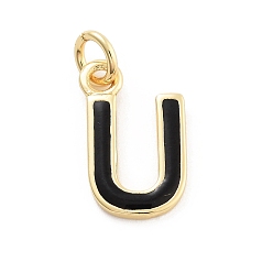 Letter U Стойки обшивки латунные подвески, с эмалью и кольцом для прыжков, без кадмия и без свинца, долговечный, реальный 18 k позолоченный, буквы, Буква U, 11.5x7x1 мм, отверстие : 2.5 мм