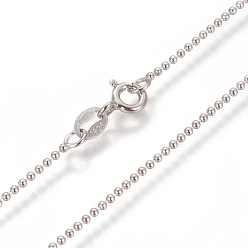 Platinum Rhodium Plated 925 Sterling Silver Ball Chain Necklaces, with Spring Ring Clasps, Platinum, 17.7 inch(45cm), 1.2mm
