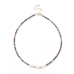 Coloré Collier croix coquillage et perles de verre pour femme, colorées, 17.13 pouce (43.5 cm)