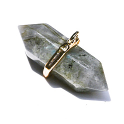 Labradorite Natural Labradorite Faceted Bullet Pendants, Double Terminal Pointed Charms with Golden Tone Alloy Findings, 15x35mm