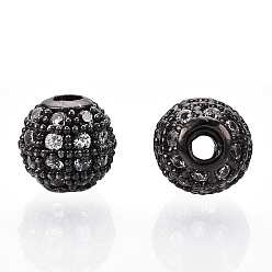 Gunmetal Rack Plating Brass Cubic Zirconia Beads, Long-Lasting Plated, Round, Gunmetal, 6x6mm, Hole: 1.5mm