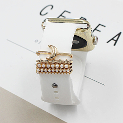 Light Gold Ensemble de breloques de bracelet de montre en alliage lune et étoile, perles d'imitation bracelet de montre boucles d'anneaux décoratifs, or et de lumière, 2.1x0.3 cm, 5 pièces / kit