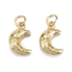 Real 18K Gold Plated Brass Charms, Long-Lasting Plated, with Jump Ring, Moon, Real 18K Gold Plated, 15x9x4mm, Jump Ring: 5x1mm, 3.5mm Inner Diameter