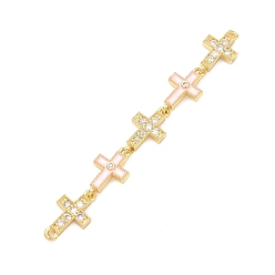 Pink Подвески-соединители с микропаве из прозрачного кубического циркония с поперечными связями из латуни, с эмалью, без свинца и без кадмия, стойки покрытие, долговечный, реальный 5 k позолоченный, розовые, 18 мм, отверстие : 75 мм