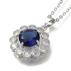 Синий 304 из нержавеющей стали кабель цепи ожерелья, латунные прозрачные кубические циркониевые ожерелья с подвесками в виде цветка, платины и нержавеющая сталь цвет, синие, 17.91 дюйм (45.5 см)