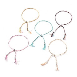 Mixed Color Adjustable Braided Cotton Cords Slider Bracelets Making, with Brass Beads, Platinum, Mixed Color, 2-3/8~3-1/2 inch(6.2~9cm)