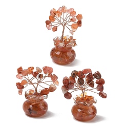 Carnelian Natural Carnelian Chips Tree of Life Decorations, with Glass Pot Base & Copper Wire, Feng Shui Energy Stone Gift for Home Desktop Decoration, 26x52~56mm