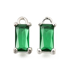 Серебро Латунь стекло кулоны, прямоугольник амулеты, граненые, стойки покрытие, долговечный, без свинца и без кадмия, прозрачные, серебряные, 11x5x4 мм, отверстие : 1.4 мм