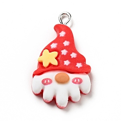 Red Christmas Opaque Resin Pendants, with Platinum Tone Iron Loops, Gnome with Hat Charm, Red, 31x18x6mm, Hole: 2x2.5mm