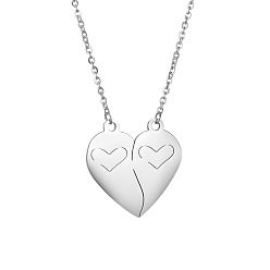 Heart Stainless Steel Heart Pendant Necklaces, Valentine's Day Necklace Gift for Men Women, Heart Pattern, 17-3/4 inch(45cm)