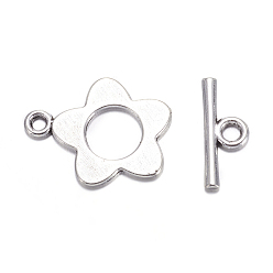 Antique Silver Flower Tibetan Style Alloy Toggle Clasps, Lead Free and Cadmium Free, Antique Silver, Flower: 16x20mm, Bar: 16mm long, Hole: 2.5mm