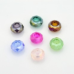Mixed Color AB Color Plated Electroplate Glass Beads, Large Hole Rondelle Beads, Faceted, Mixed Color, 14x8mm, Hole: 6mm