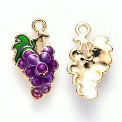 Purple Autumn Theme Alloy Enamel Pendants, Grape, Light Gold, Purple, 17x10x3mm, Hole: 1.2mm