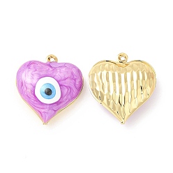 Dark Orchid Brass Enamel Pendants, Real 18K Gold Plated, Long-Lasting Plated, Heart with Evil Eye Pattern, Dark Orchid, 24x22x8mm, Hole: 1.2mm