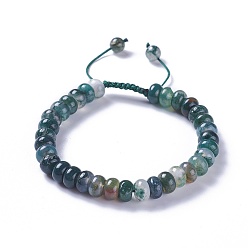 Moss Agate Adjustable Natural Moss Agate Braided Bead Bracelets, with Nylon Cord, 2 inch~2-1/2 inch(5.2~6.6cm)